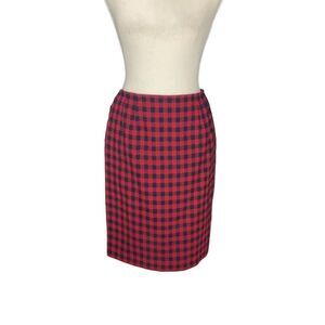Vintage Liz Claiborne Petite Red Black Tartan Check Lined Pencil Skirt Size 8P